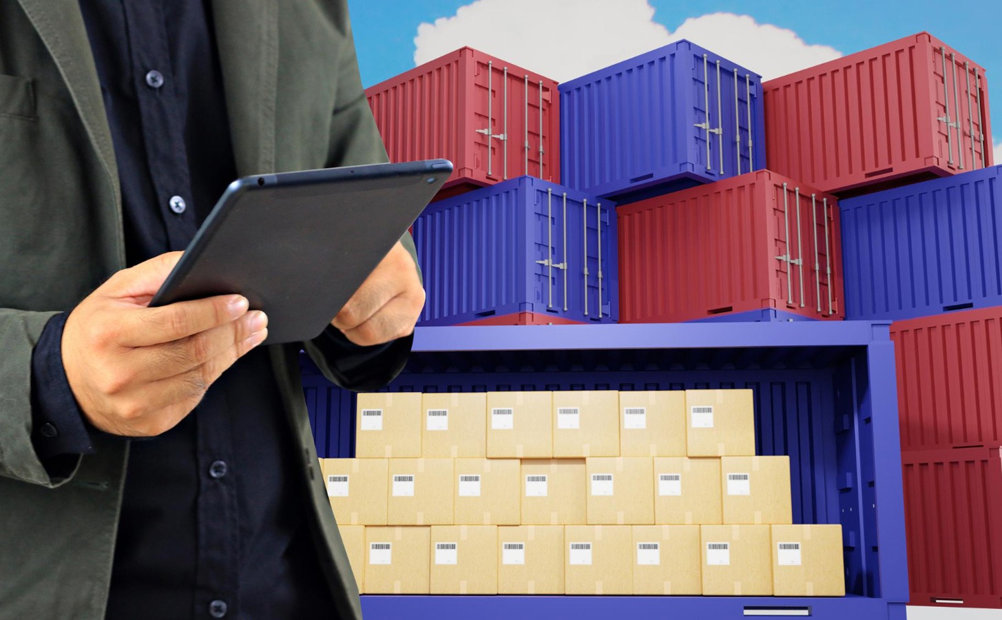 Customs officer checking documents for import and export.