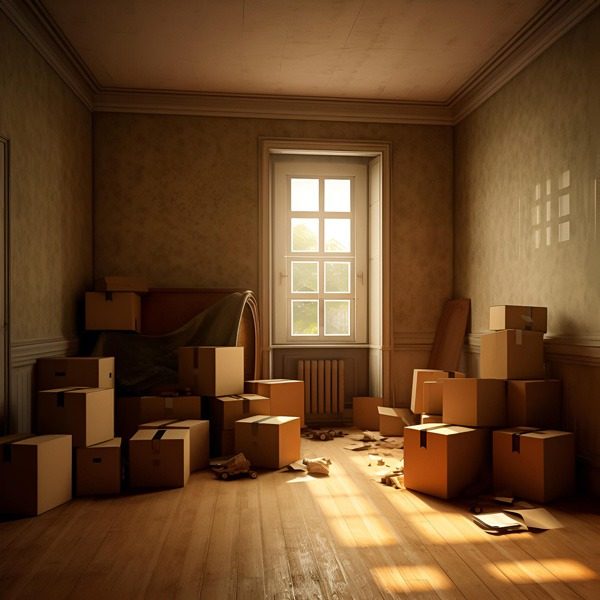 Packed boxes and personal items ready for shipping.